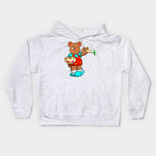 Bear as Painter with Brush & Paint Kids Hoodie by Markus Schnabel